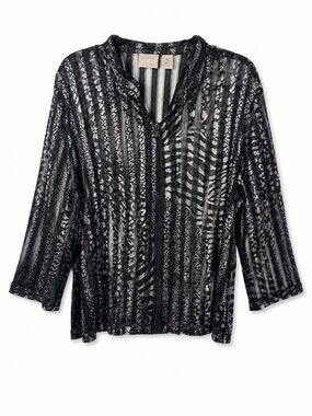 Chico’s Sheer Animal Stripe Zip Front Jacket 3/4 Sleeve Mesh Layering Top 16